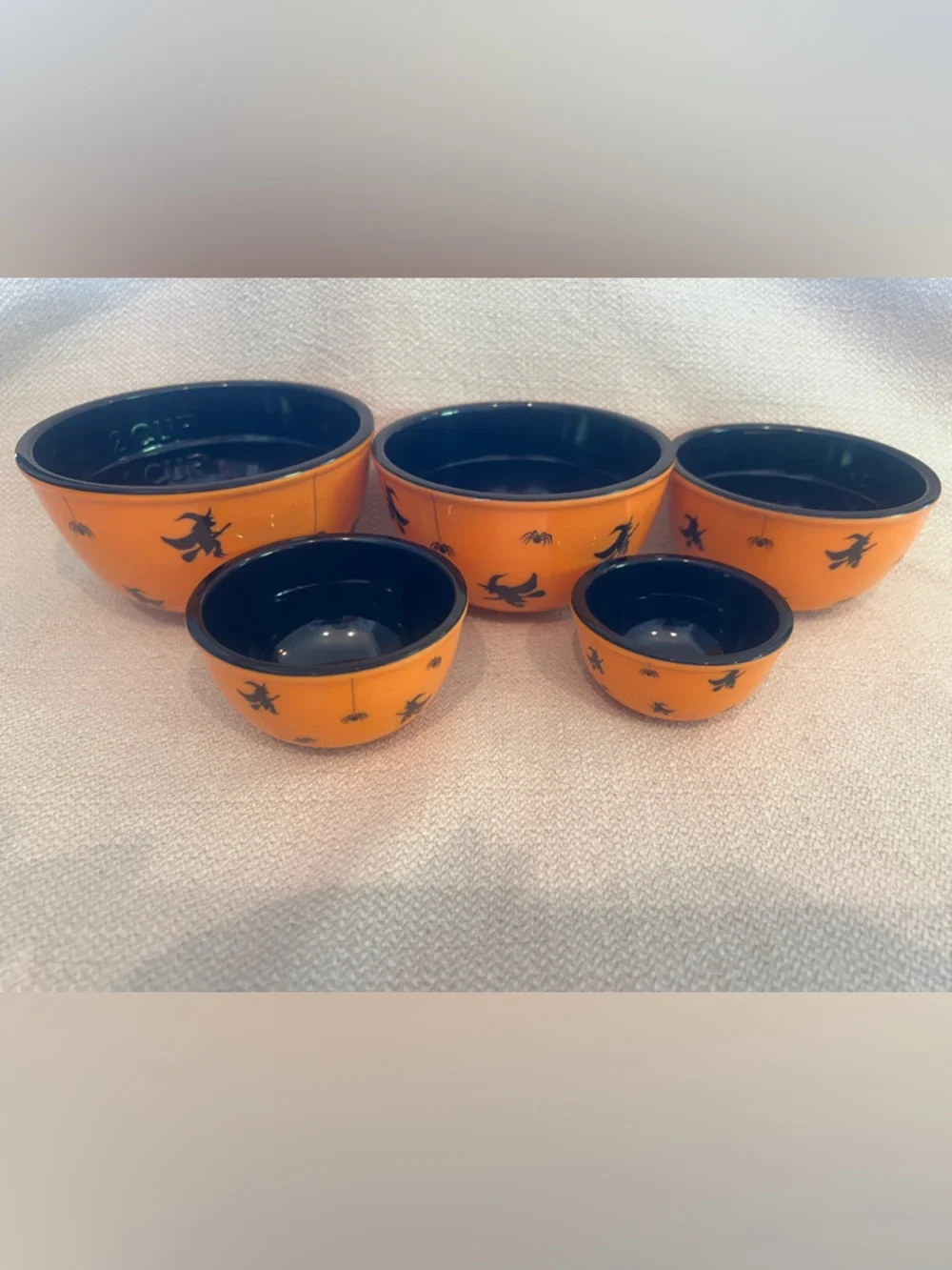 Measuring Bowls Cups Melamine Halloween Witches Spiders Black & Orange Nesting